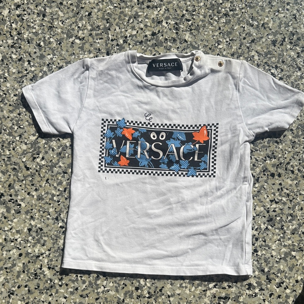 Versace Kids White and Blue Graphic Tee